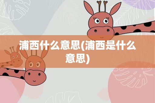 浦西什么意思(浦西是什么意思)