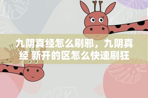 九阴真经怎么刷邪，九阴真经 新开的区怎么快速刷狂或邪