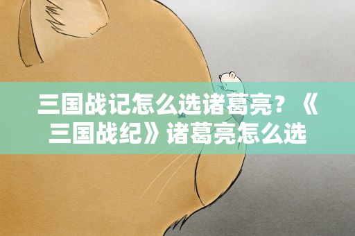 三国战记怎么选诸葛亮？《三国战纪》诸葛亮怎么选