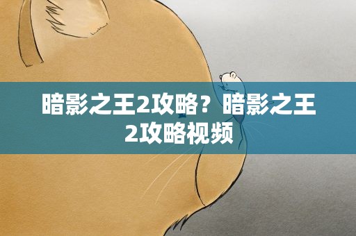 暗影之王2攻略？暗影之王2攻略视频