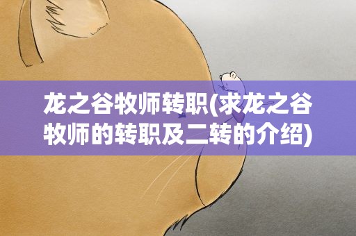 龙之谷牧师转职(求龙之谷牧师的转职及二转的介绍)