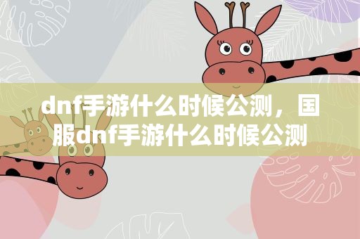 dnf手游什么时候公测，国服dnf手游什么时候公测