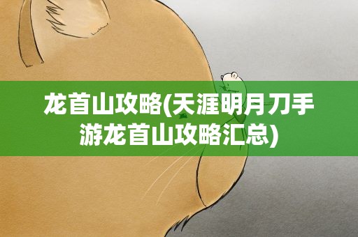 龙首山攻略(天涯明月刀手游龙首山攻略汇总)