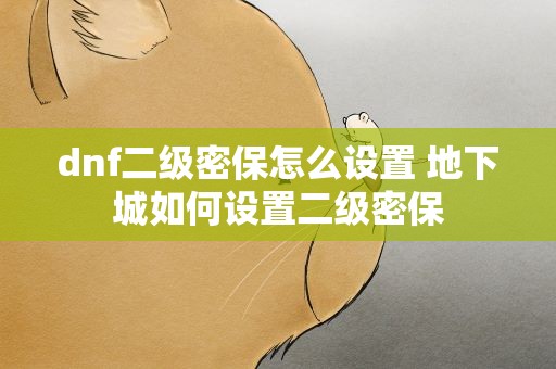dnf二级密保怎么设置 地下城如何设置二级密保