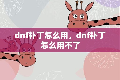 dnf补丁怎么用，dnf补丁怎么用不了