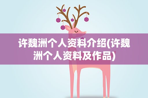 许魏洲个人资料介绍(许魏洲个人资料及作品)