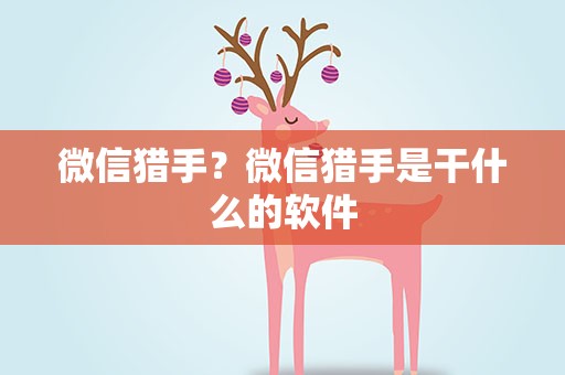 微信猎手？微信猎手是干什么的软件