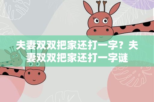夫妻双双把家还打一字？夫妻双双把家还打一字谜