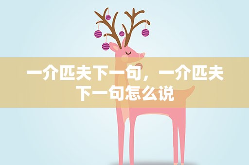 一介匹夫下一句，一介匹夫下一句怎么说