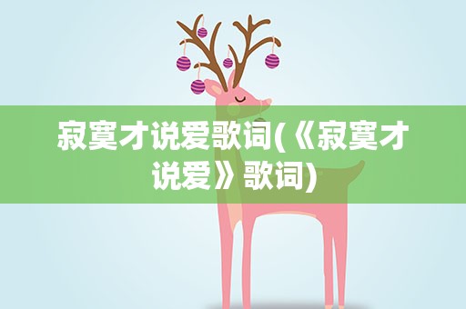寂寞才说爱歌词(《寂寞才说爱》歌词)