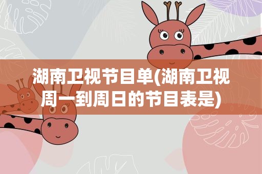 湖南卫视节目单(湖南卫视周一到周日的节目表是)