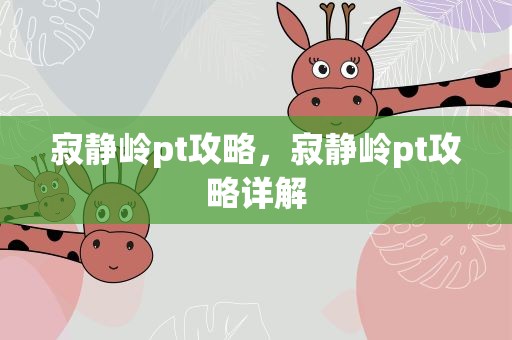 寂静岭pt攻略，寂静岭pt攻略详解