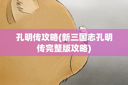 孔明传攻略(新三国志孔明传完整版攻略)