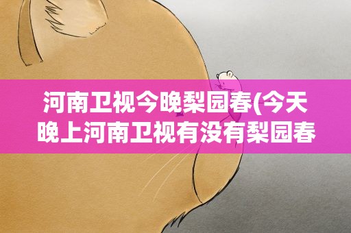 河南卫视今晚梨园春(今天晚上河南卫视有没有梨园春吗)